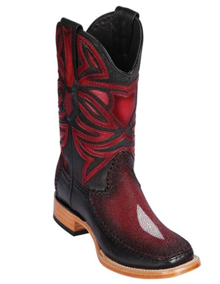 Los Altos Boots Single Stone Stingray and Deer Faded Burgundy