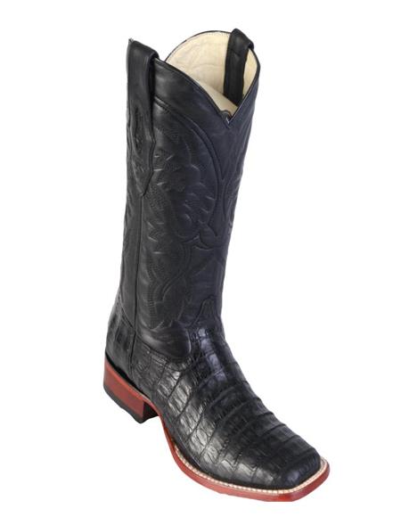 Los Altos Men’s Black Caiman Belly Wide Square Toe Boots, Exotic Western Cowboy Dress Boots