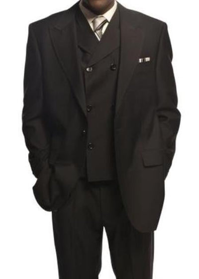 Classic Fit - Pleated Pants - Double Breasted Suits Vest - Peak Lapel 1920s Look Men's Full Cut Leg Double Breasted Fabric Vest Gray
