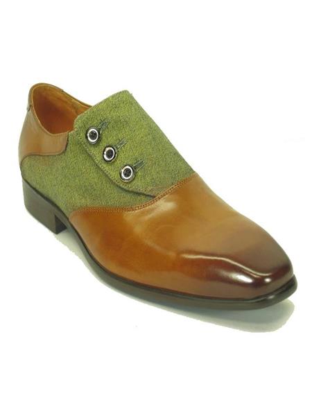 Mens Green Dress Shoes Mens Button-up Stylish Dress Loafer -Cognac