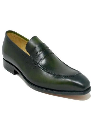 Mens Green Dress Shoes Mens Carrucci Leather Penny Stylish Dress Loafer Olive