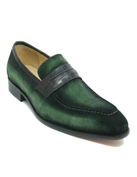 slim fit dress slacks Carrucci Mens Olive Green Lace-up Oxford Leather Dress Shoes With Lug – The  Suit Depot