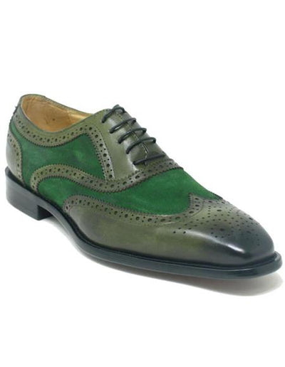 Mens Green Dress Shoes Mens Carrucci Mixed Media Leather Oxford
