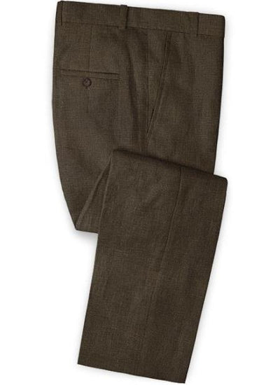 Men's Linen Fabric Pants Flat Front Rich Brown