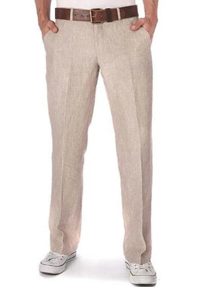 Men's Linen Fabric Pants Flat Front Beige