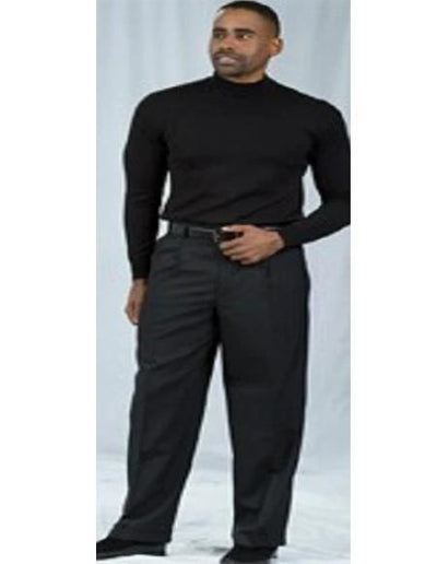 Poplin Fabric Pacelli Big and Tall Wide Leg Pants Black
