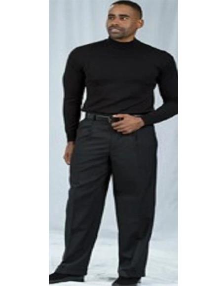 Poplin Fabric Pacelli Big and Tall Wide Leg Pants Black