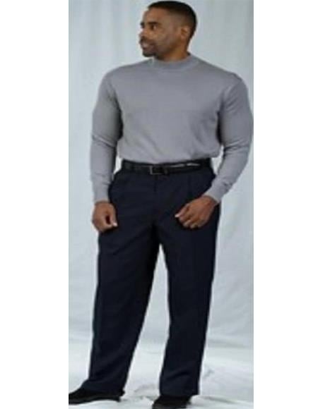 Poplin Fabric Pacelli Big and Tall Wide Leg Pants Navy