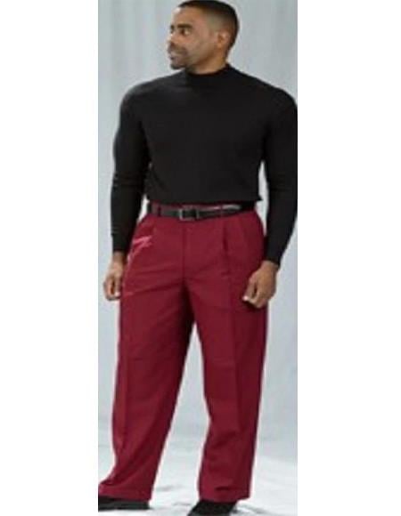 Poplin Fabric Pacelli Big and Tall Wide Leg Pants Burgundy 810006