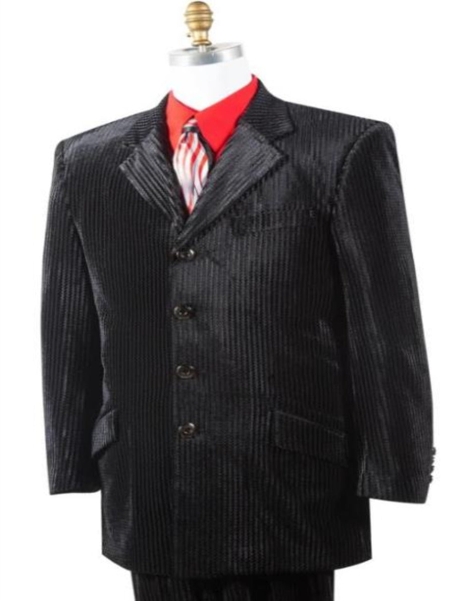 4 Button Men's Velvet Suit in Black
