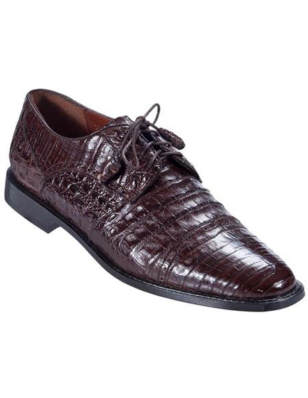 Los Altos Men’s Brown Genuine Caiman Oxford Shoes, Exotic Lace-Up Formal Dress Shoes