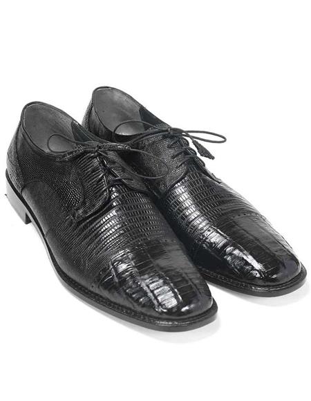 Men's Los Altos Boots Black Genuine Lizard and Caiman Oxford