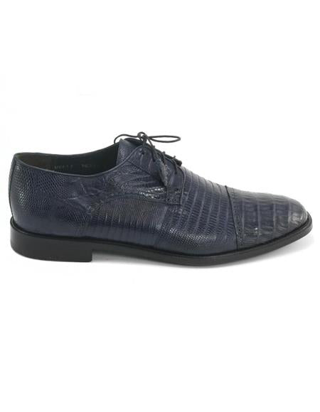 Men's Los Altos Boots Navy Genuine Teju Lizard and Caiman Oxford