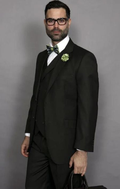 Classic Fit Suit Mens Olive Imported Besom Pocket Suit