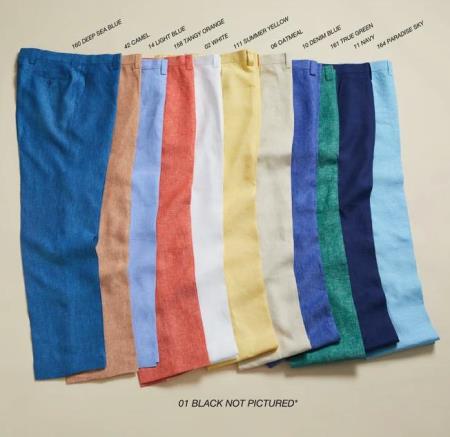 Linen Fabric Flat Front Pants Pastel Colorful Colors Camel