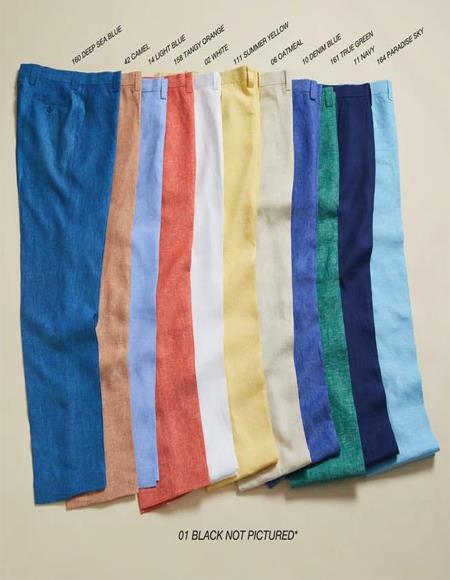 Linen Fabric Flat Front Pants Pastel Colorful Colors Tangy Orange