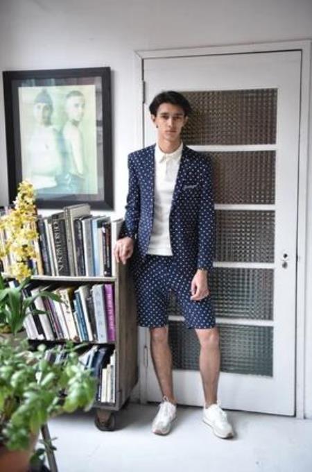 Navy Blue Suit - Navy Suit Navy White Dot Two buttons Side vents Summer Suit