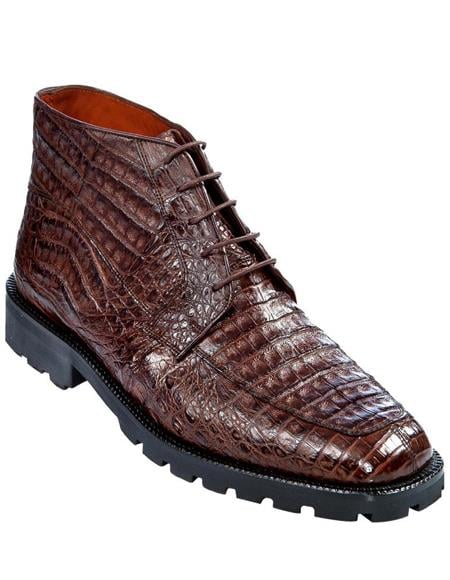 Mens Dress Ankle Boots Los Altos Boots Short Cowboy Boot - Western Ankle Boots Exotic Skin + Brown + Skin Type
