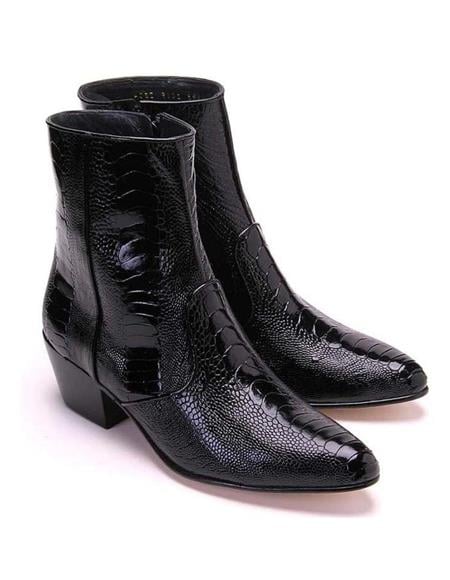 Los Altos Men’s Black Exotic Skin Dress Ankle Boots, Short Western Cowboy Boots