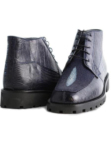 Mens Dress Ankle Boots Los Altos Boots Short Cowboy Boot - Western Ankle Boots Exotic Skin + Navy + Skin Type