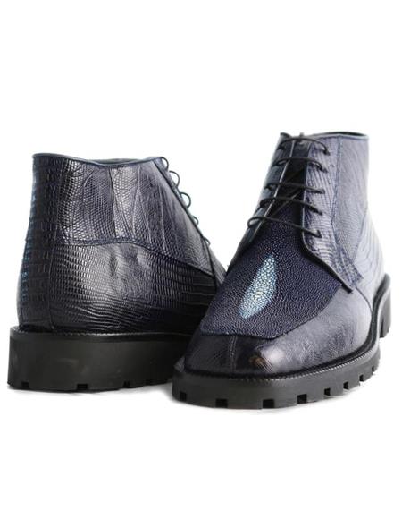 Mens Dress Ankle Boots Los Altos Boots Short Cowboy Boot - Western Ankle Boots Exotic Skin + Navy + Skin Type