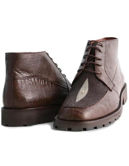Mens Dress Ankle Boots Los Altos Boots Short Cowboy Boot - Western Ankle Boots Exotic Skin + Brown + Skin Type