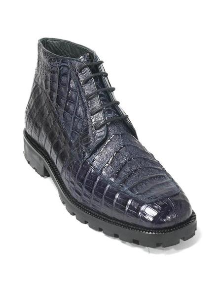 Mens Dress Ankle Boots Los Altos Boots Short Cowboy Boot - Western Ankle Boots Exotic Skin + Navy + Skin Type