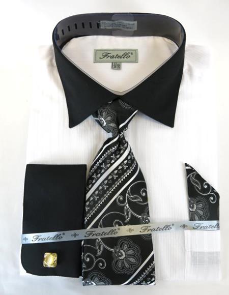 White Colorful Men's Dress Shirt