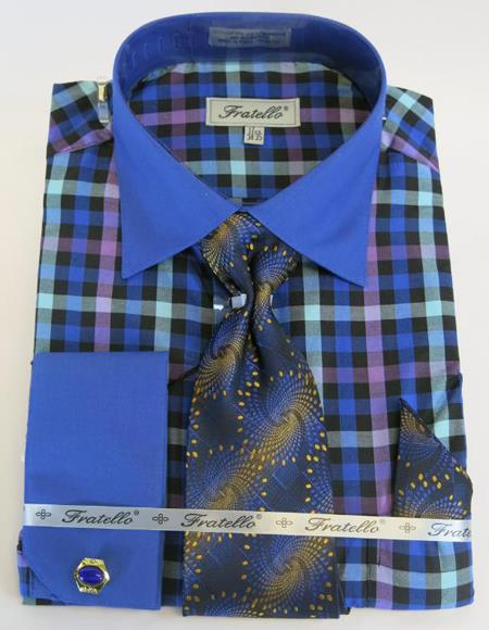 Royal Blue Colorful Men's Dress Shirt