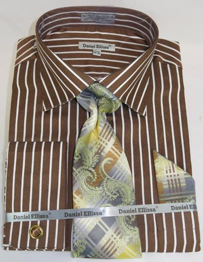 Mens Fashion Dress Shirts and Ties Brown PinStripe Colorful Men's Dress Shirt