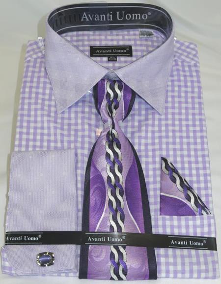 Mens Fashion Dress Shirts and Ties Lilac Colorful Men's Dress Shirt