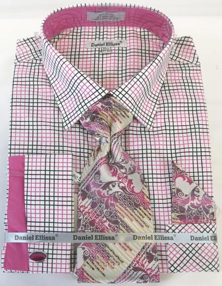 Mens Fashion Dress Shirts and Ties Fuchsia Colorful Men's Dress Shirt