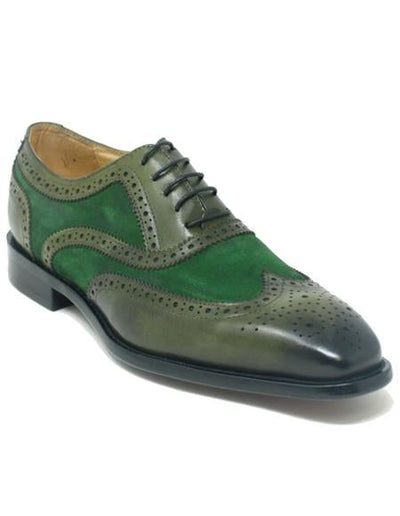 SKU#49591 Wingtip Shoe - Two Toned Shoe - Lace Up Shoes - Carrucci Shoes - Leather Shoes - Carrucci Brand Shoes + Olive
