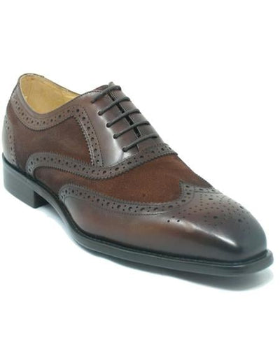 SKU#49594 Wingtip Shoe - Two Toned Shoe - Lace Up Shoes - Carrucci Shoes - Leather Shoes - Carrucci Brand Shoes + Chestnut