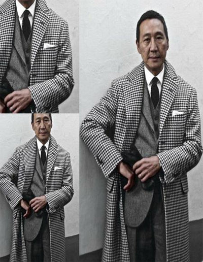Houndstooth Overcoat - Black and White Checker And Cashmere Fabric Topcoat By Alberto Nardoni