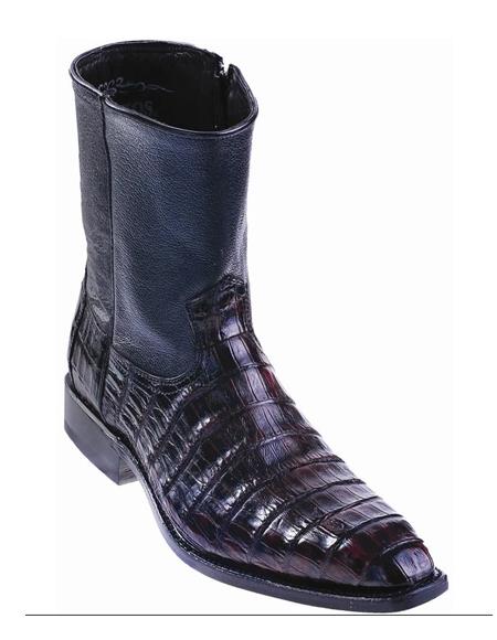 Mens Genuine Caiman Belly Handmade Shoes Black Cherry