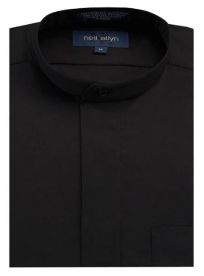 Mens Black Tuxedo Shirt with Mandarin Banded Collar Shirt Black