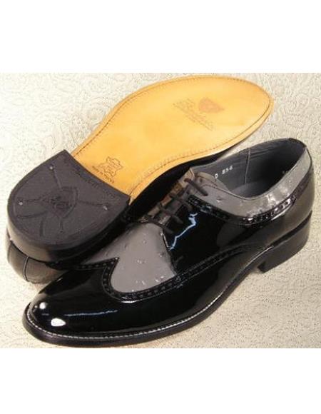 Mens Stacy Baldwin Ostrich Wingtip Oxford Shoes Black and Grey