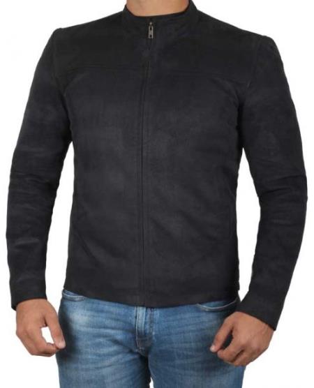 Mens Tom Cruise Suit Leather Zipper Jacket Black