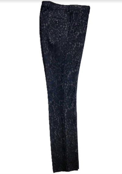 Fancy Pasiely Patterned Flat Front Pants Two Toned Floral Dress Slack