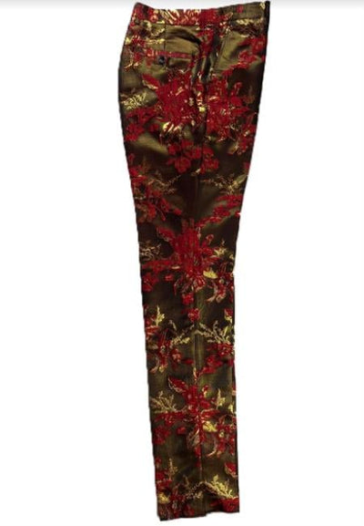 Fancy Pasiely Patterned Flat Front Pants Two Toned Floral Dress Slack