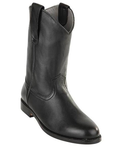 Mens Pull On Roper Boots With Leather Sole Black Deerskin Boots - Deer Boots - Deer Skin Boots