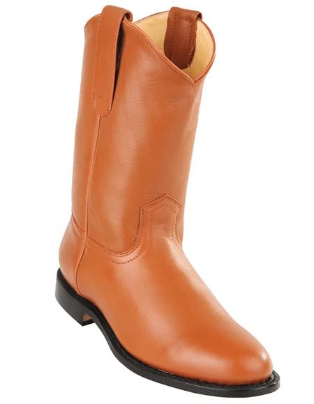 Mens Pull On Roper Boots With Leather Sole Honey Deerskin Boots - Deer Boots - Deer Skin Boots