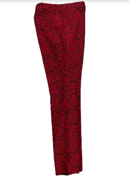 Red and Black Mix Color Dress Pants Mens Floral Dress Pants
