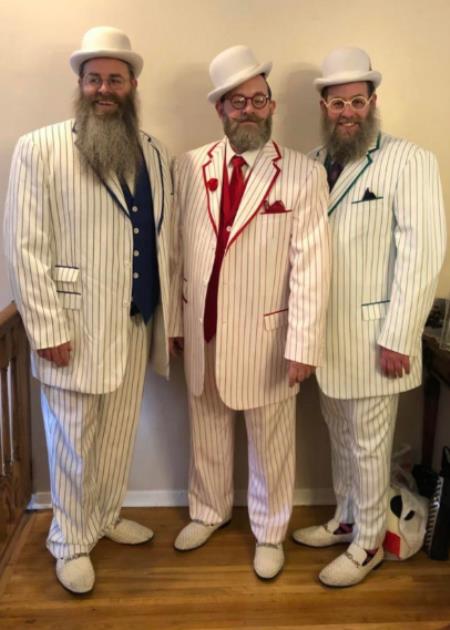 White and Red - Navy Blue - Turquoise Pinstripe Tuxedo - Zoot Suit Fashion Tuxedo