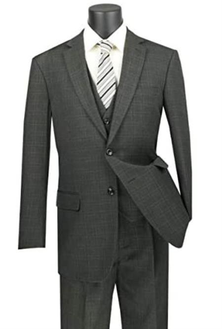 Plaid Vested Suit - Windowpane Suit