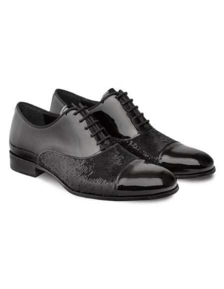 Mezlan Davos Black Patent Leather and Sequin Mens Oxford