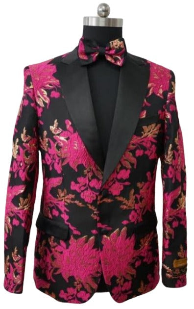 Mens Flower Tuxedo - Floral Blazer - Fashion Colorful Sport Coat With Matching Bowtie