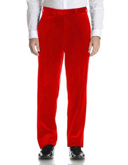 red dress pants mens Men's Hot Red Velvet Flat Front Modern Fit Pant Hot Red / dress size pants : 44
