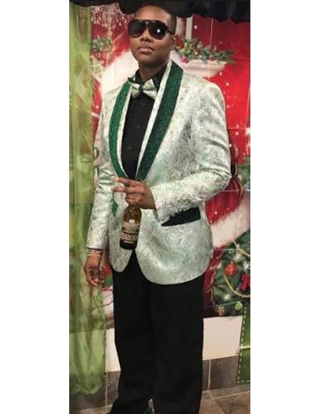 Mens One Button Shawl Lapel Green Suit